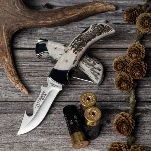 Navaja Cudeman 370-C hoja de acero MoVa 1.4116 de 9 cm y empuñadura de asta de ciervo pulido de 11,5 cm