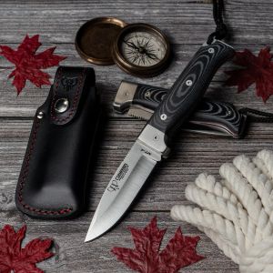 NuevaNavaja Cudeman 384-M MT-4 con nuevo bloqueo, hoja de acero Böhler N-690Co de 10 cm y empuñadura de micarta negra con separador rojo de 11,5 cm