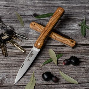 Navaja Cudeman Vendetta 408-L hoja de acero MoVa 1.4116 de 9 cm y empuñadura de madera de olivo de 11 cm