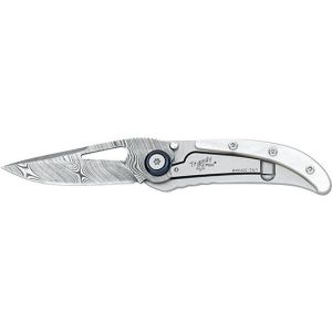 Navaja Italiana FOX TRENDY 463DMOP con hoja de acero damasco de 5,5 cm y empuñadura de madreperla de 7,5 cm