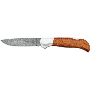 Navaja Italiana FOX RADICA 500D con hoja de acero damasco de 8,5 cm y empuñadura de madera de amboina de 18 cm