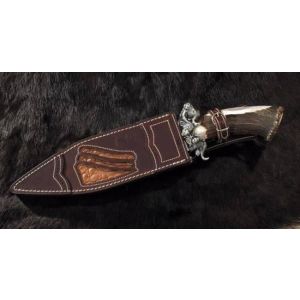 Muela Cuchillo de lujo Big Five B.F-BUFFALO hoja de acero aleado de 24 cm y empuñadura de asta de ciervo con plata de ley.