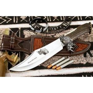 Muela Cuchillo de lujo Big Five B.F-RHINO hoja de acero aleado de 24 cm y empuñadura de asta de ciervo con plata de ley.