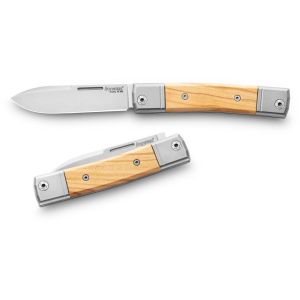 Navaja italiana LIONSTEEL BM2 UL bestman con hoja drop-point de acero M390 de 7,1 cm y empuñadura de madera de olivo