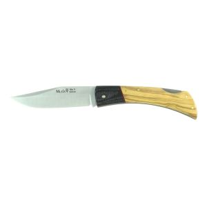Compra aquí tu Navaja Muela BT-9OL.M con hoja de acero MoVa de 8,5 cm y empuñadura de olivo y micarta negra de 10,5 cm, ¡Somos su tienda en Albacete!