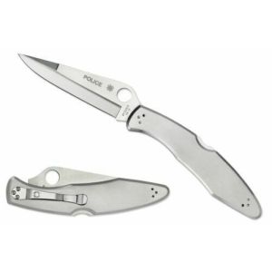 Navaja EDC Spyderco Police 4 C07P con hoja de acero VG-10 filo liso de 10,4 cm y empuñadura de acero inox de 13,5 cm
