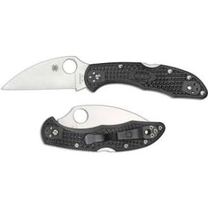 Navaja Spyderco Delica 4, Flat Ground, Wharncliff C11FPWCBK con hoja de acero VG-10 de 7,4  cm filo liso y empuñadura de FRN negro de 10,6 cm
