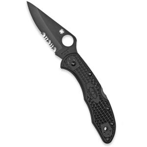 Navaja Spyderco Delica 4 FRN C11PSBK con hoja de acero VG-10 negra de 7,4  cm filo mixto y empuñadura de FRN negro de 10,6 cm