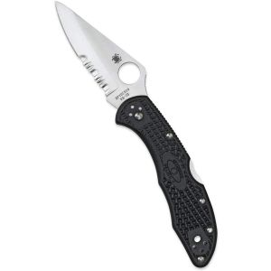 Navaja Spyderco Delica 4 FRN C11PSBK con hoja de acero VG-10 de 7,4  cm filo mixto y empuñadura de FRN negro de 10,6 cm