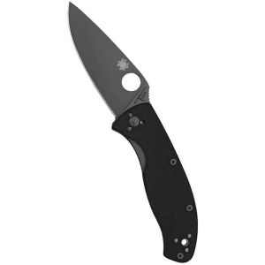 Navaja Spyderco Tenacious, negro C122GBBKP con hoja de acero negra 8Cr13MoV de 8,6 cm filo liso y empuñadura de G-10 negra de 11,3 cm