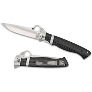 Navaja Spyderco Sub-Hilt C149GP con hoja de acero CPM S30V de 9,5 cm filo liso y empuñadura de G-10 negro de 12,6 cm