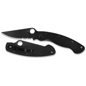 Navaja Spyderco Military CPM, S110V G-10 negro C36GPBK  con hoja de acero CPM S110V negra de 10 cm filo liso y empuñadura de G-10 negro de 14 cm