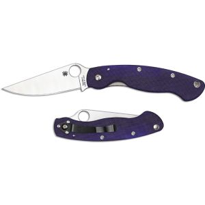 Navaja Spyderco Military CPM, S110V G-10 púrpura C36GPDBL con hoja de acero CPM S110V de 10 cm filo liso y empuñadura de G-10 púrpura de 14 cm