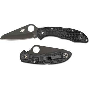 Navaja Spyderco Salt 2 H1 C88PBBK2 con hoja de acero H-1 de 7,2 cm filo liso y empuñadura de FRN negro de 10,6 cm
