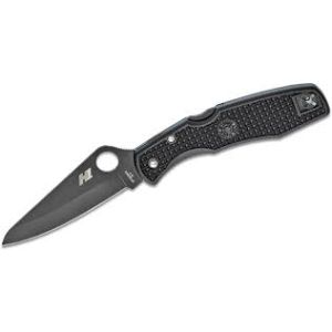 Navaja Spyderco Pacific Salt, negro C91PBBK con hoja de acero H-1 negra de 9,7 cm filo liso y empuñadura de FRN negra de 12,5 cm
