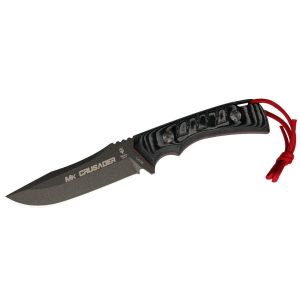 Compra aquí tu Cuchillo Muela CRUSADER-13M.N con hoja de acero MoVa de 13 cm lacada negra, con empuñadura de micarta negra de 12 cm, ¡Somos su tienda en Albacete!