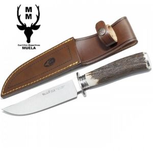 Muela Cuchillo de caza ELK-14A.I con hoja de acero inoxidable MoVa y empuñadura de asta de ciervo.