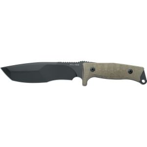 Cuchillo italiano FOX TRAPPER FX-132 MGT con hoja de acero böhler N690Co de 17 cm y empuñadura de micarta canvas verde camuflaje de 13 cm, con funda compatible con MOLLE