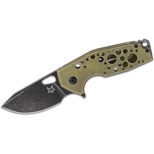 Navaja italiana FOX SURU FX-526 ALG con hoja de 6 cm de acero N690Co lavado a la piedra y empuñadura de aluminio aeroespacial anodizado en verde militar de 8,8 cm ganadora del premio Blade Show Overral Knife of the Year 2018