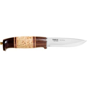 Cuchillo nórdico HELLE 99 Harding con hoja de acero H3LSS (Inox) de 10.0 cm y empuñadura de Abedul, Cuero y roble de 11.0 cm
