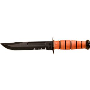 Cuchillo KA-BAR USMC Mixto 1218 con hoja de acero acero 1095CV de 17.80 cm y empuñadura de cuero de 12.30 cm