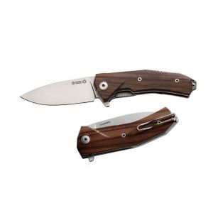 Navaja italiana LIONSTEEL KUR ST con hoja de acero Sleipner marrón de 8,7 cm y empuñadura de madera de palosanto