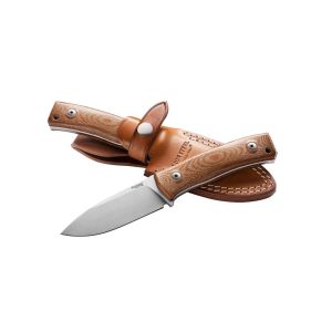 Cuchillo italiano LIONSTEEL M4 CVN con hoja de acero M390 de 9,5 cm y empuñadura de micarta canvas natural de 11 cm