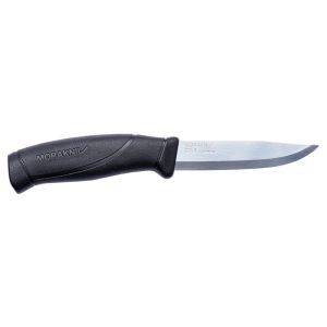 Cuchillo Morakniv Companion negro con hoja de acero Carbono de 10.4 cm y empuñadura de Caucho de 11.5 cm