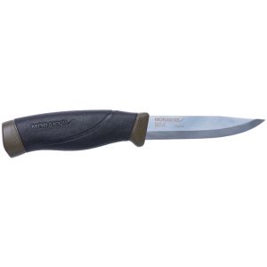 Cuchillo Morakniv Companion MG C Kaki con hoja de acero Carbono de 10.4 cm y empuñadura de Caucho de 11.5 cm