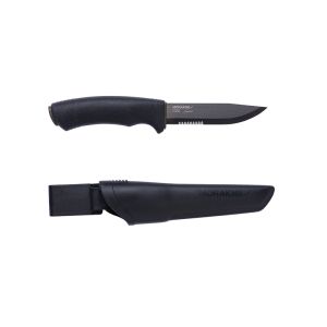Cuchillo Morakniv Bushraft Black SRT con hoja de acero 12C27 (inox) de 10.9 cm y empuñadura de Caucho de 12.3 cm