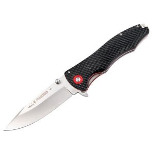 Compra aquí tu Navaja Muela PANZER-10BM con hoja de acero D2 de 10 cm y empuñadura de micarta de 13 cm en color negro, ¡Somos su tienda en Albacete!