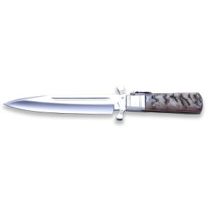 Cuchillo plegable familia Expósito con hoja de acero Molibdeno Vanadio de 18 cm y empuñadura de cuerno de muflón con funda de piel PL-75/MU