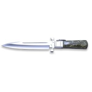 Cuchillo plegable familia Expósito con hoja de acero Molibdeno Vanadio de 18 cm y empuñadura de hueso de vaca tintado con funda de piel PL-75/HU