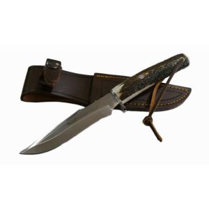 Muela Cuchillo de caza POINTER-13A con hoja de acero inoxidable MoVa de 13 cm y empuñadura de asta de ciervo.
