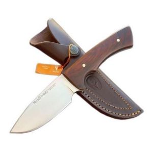 Muela Cuchillo de caza RHINO-10R con hoja de acero inoxidable MoVa de 10 cm y empuñadura de madera de coral de 12 cm.