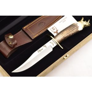 Muela Cuchillo de Caza BIG FIVE RHINO RHINO-16BF con hoja de acero inox MoVa de 16 cm y empuñadura de asta de ciervo de 13 cm