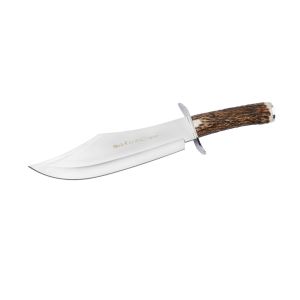 Compra aquí tu Cuchillo Muela RHINO-25A con hoja de acero tipo Bowie de 25 cm y empuñadura de asta de ciervo de 12,5 cm., ¡Somos su tienda en Albacete!