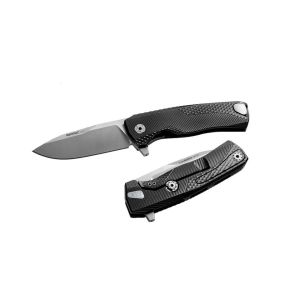 Navaja italiana LIONSTEEL ROK A BS con hoja de acero M390 de 8,3 cm y empuñadura de aluminio negro