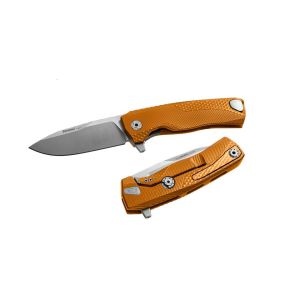 Navaja italiana LIONSTEEL ROK A OS con hoja de acero M390 de 8,3 cm y empuñadura de aluminio naranja