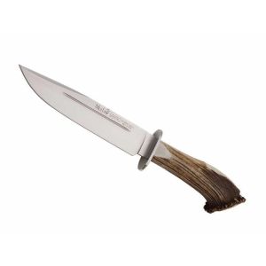 Muela Cuchillo de caza SARRIO-19S hoja de acero inoxidable MoVa de 19 cm y empuñadura de roseta de ciervo.